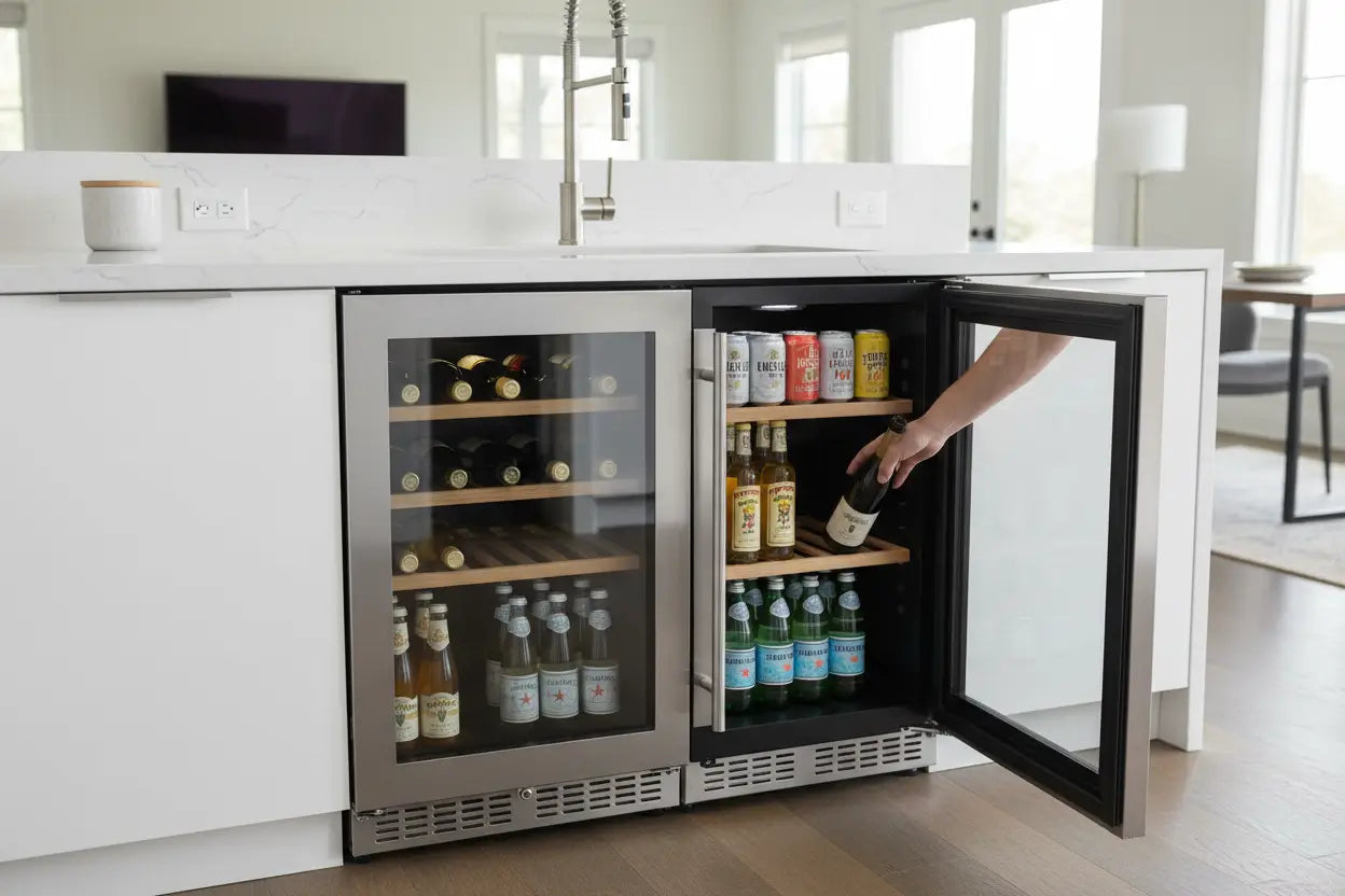 Avalon 24 Inch Dual Zone Beverage Center, 21 Bottles and 64 Cans Capacity with LED Lighting