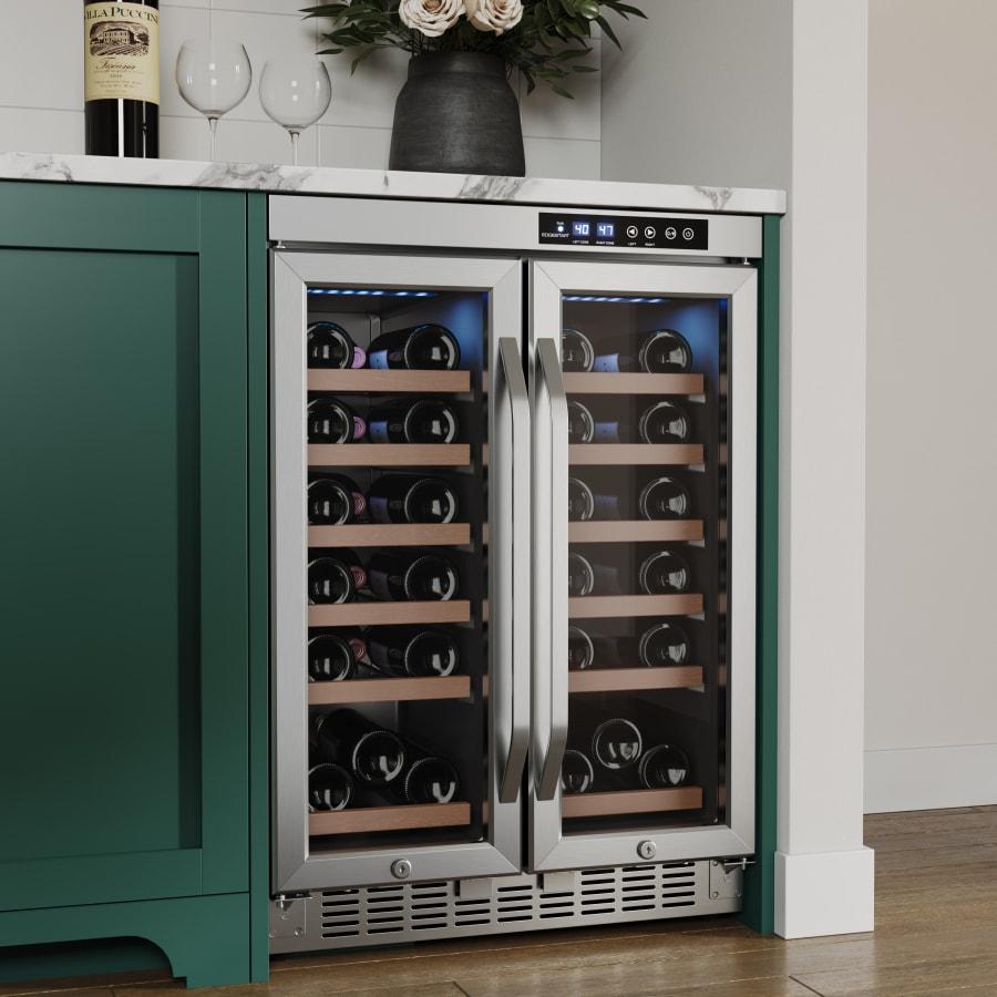 EdgeStar 24 Inch Wide 36 Bottle Built-In Wine Cooler with Dual Cooling Zones and French Doors