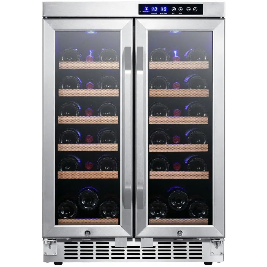 EdgeStar 24 Inch Built-In Dual Zone Wine Cooler, 36 Bottle Capacity with French Doors