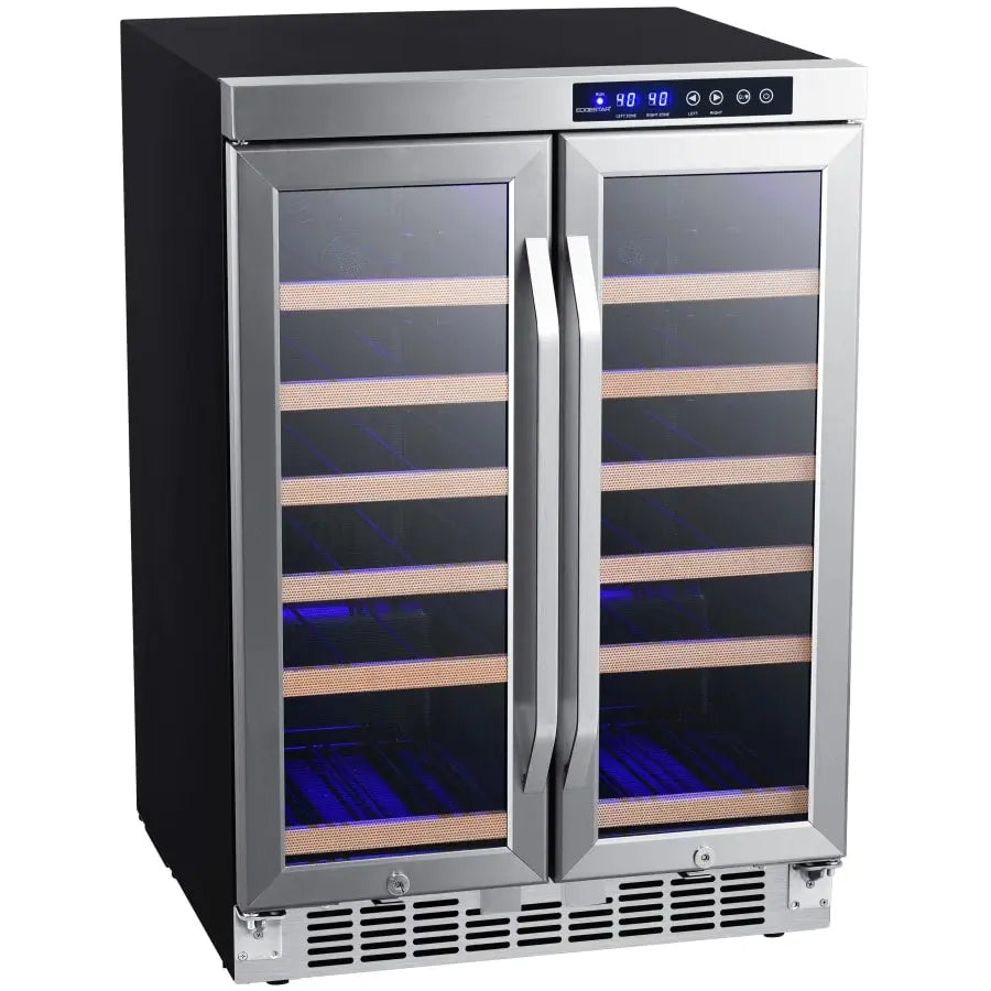 EdgeStar 24 Inch Built-In Dual Zone Wine Cooler, 36 Bottle Capacity with French Doors