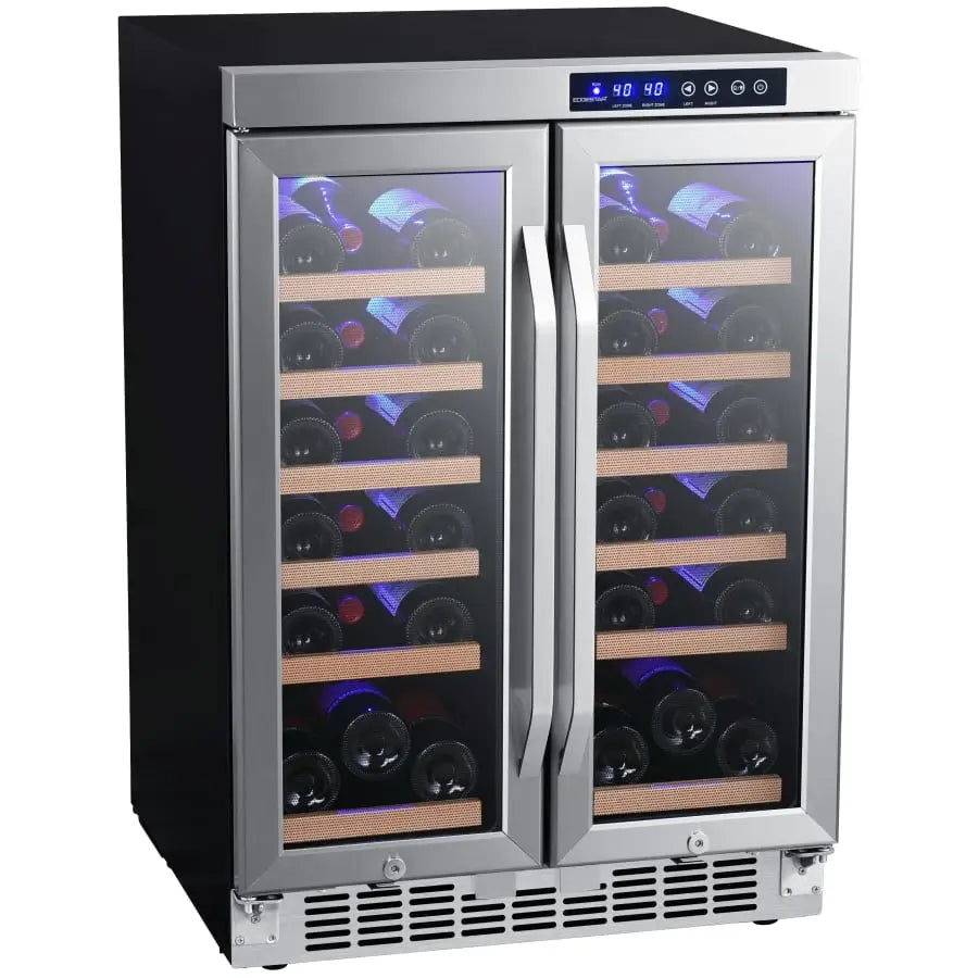 EdgeStar 24 Inch Built-In Dual Zone Wine Cooler, 36 Bottle Capacity with French Doors