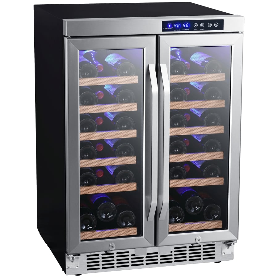 EdgeStar 24 Inch Wide 36 Bottle Built-In Wine Cooler with Dual Cooling Zones and French Doors