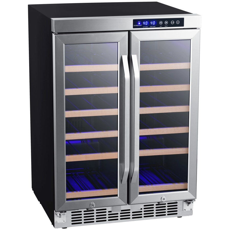EdgeStar 24 Inch Wide 36 Bottle Built-In Wine Cooler with Dual Cooling Zones and French Doors