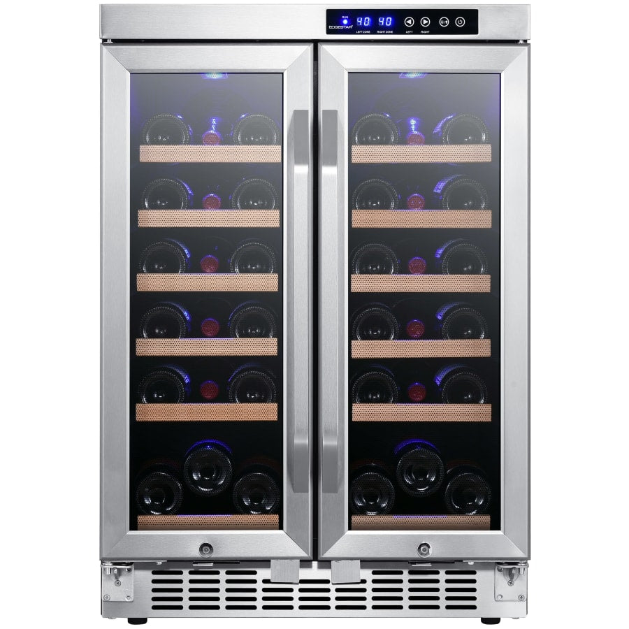 EdgeStar 24 Inch Wide 36 Bottle Built-In Wine Cooler with Dual Cooling Zones and French Doors